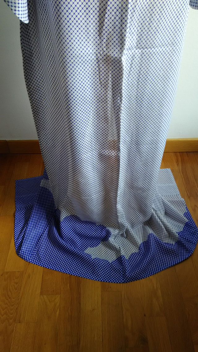 Cloud Pattern Vintage Japanese Kimono, White and Blue Colour Lightweight Sheer Polyester Japanese Jacket Coat and Vintage Obijime Belt