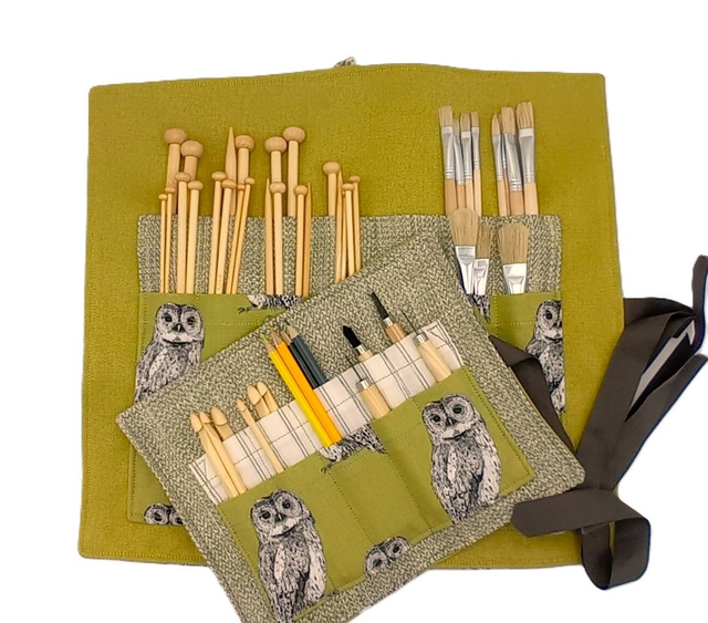 Storage Wrap Craft Tools Crochet Hooks Knitting Needle Case Pencils Artist Paint Brush Roll