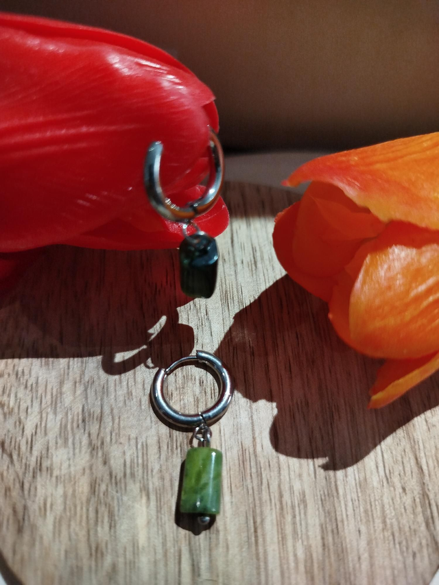  Boucles d’oreilles en acier inoxydable & Jade néphrite