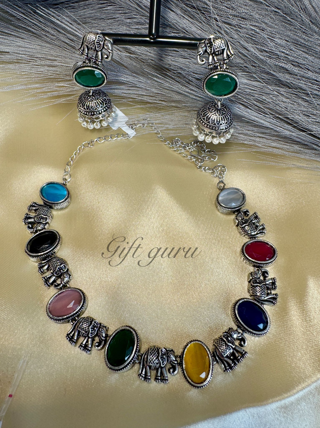 ✨ Oxidised Elephant Necklace Set ✨