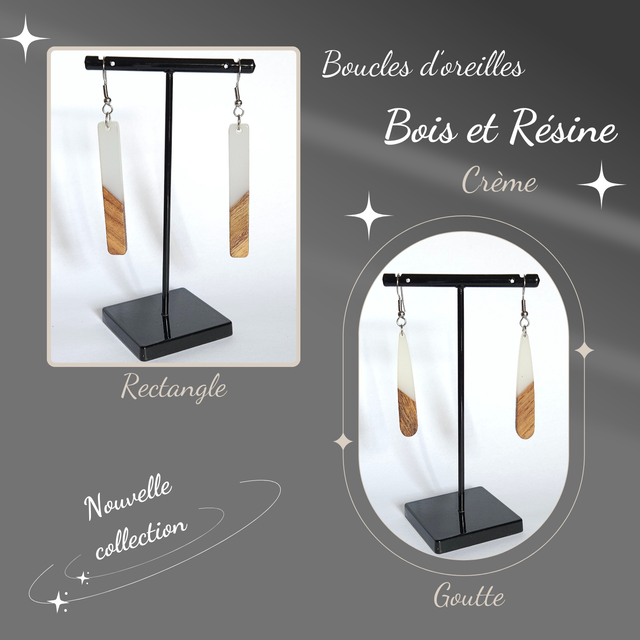 Boucles d&#039;oreilles CREME en Bois &amp; Résine