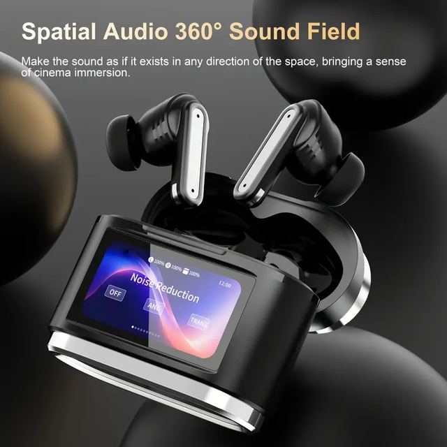 Active Noise-Canceling Headphones with Smart Digital Display Touchscreen