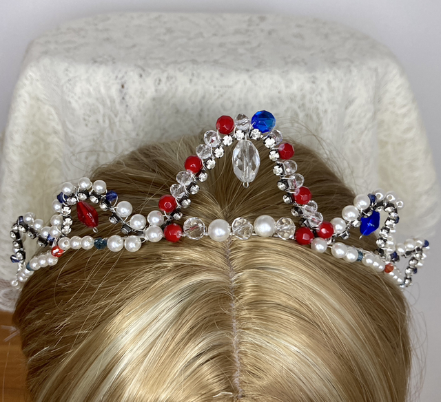 Red, White &amp; Blue Beaded Tiara hand-wired for Brides, Bridesmaids or Proms