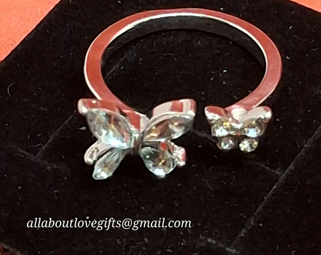 Ring Beautiful Double Butterfly Design Adjustable Ring (Silver Colour Only).