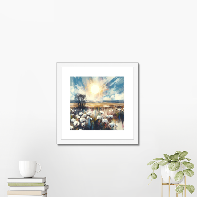 Signed art print by Stefan Birch, framed art print, &quot;Bog cotton Peatlands park&quot; print.