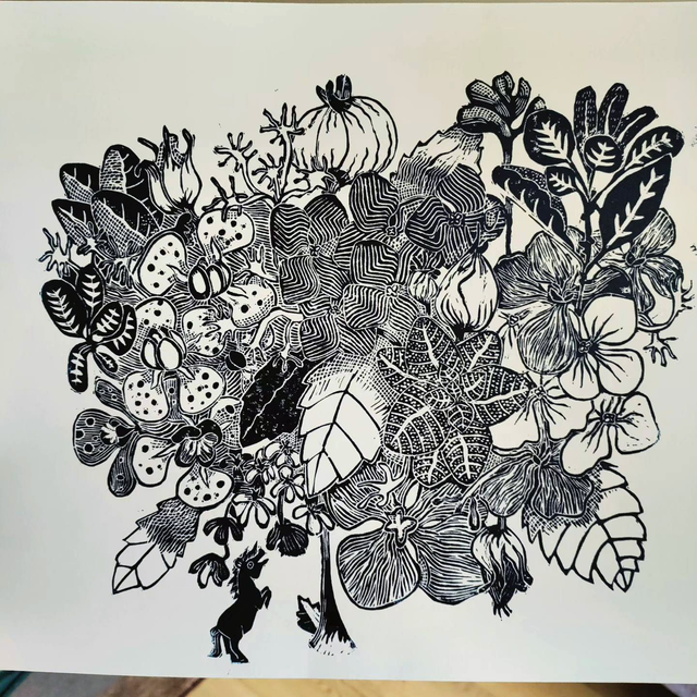 impression linogravure " eat your veggie"