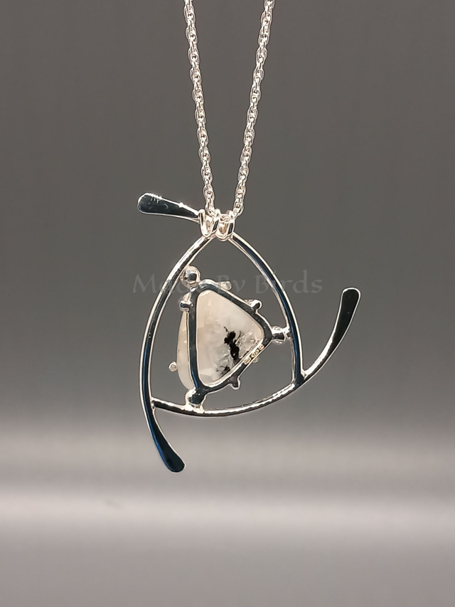 Unique Moonstone Tourmaline Sterling Silver Pendant Necklace