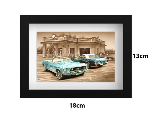 Small Framed Postcard Mustang Garage