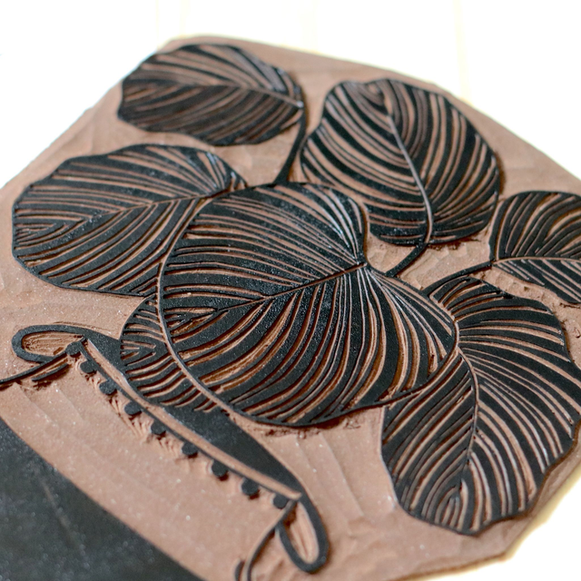 Linogravure A4 Calathea Orbifolia - Linogravure plante