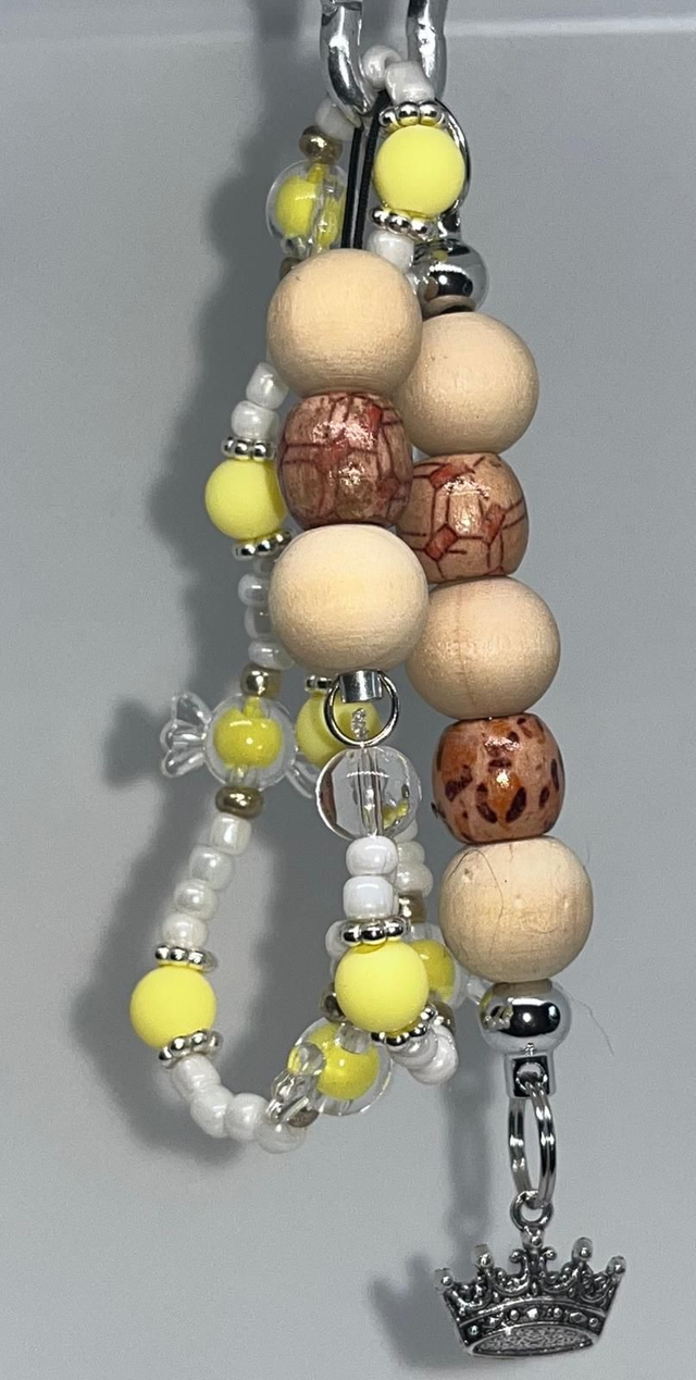 Bijoux de sac, Porte clé - Perles en bois - Bonbon - Couronne 