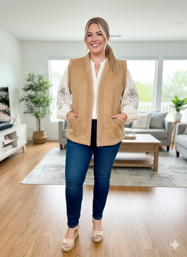 Gilet Sans Manches Bouclettes Beige GT Franck