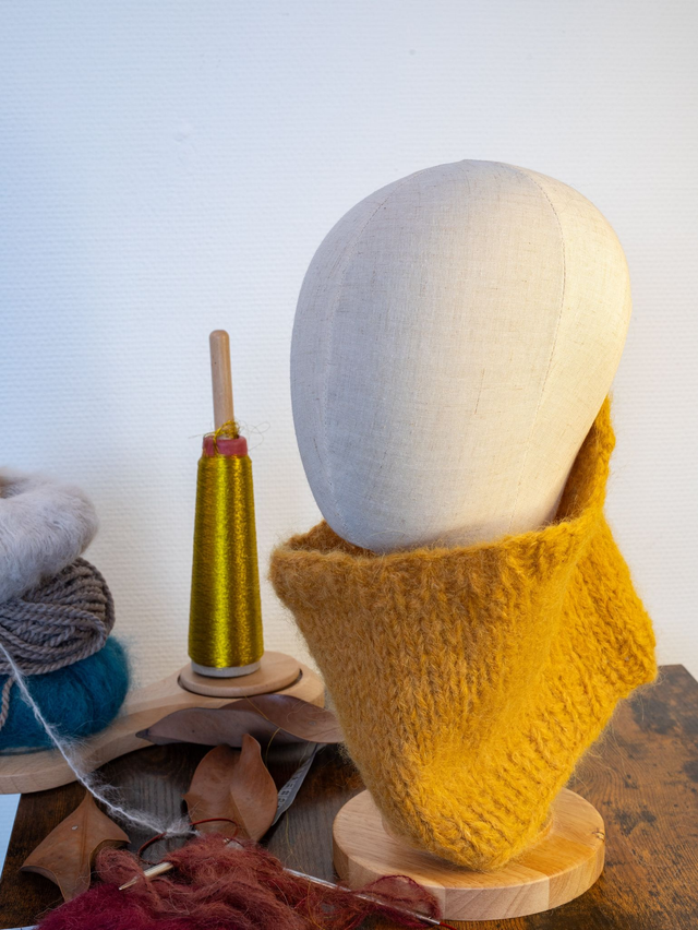 tour de cou - snood jaune en laine alpaga, merinos et soie