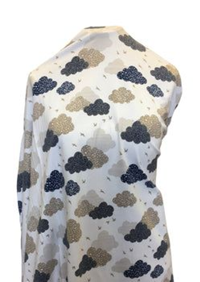 Jersey Knit Fabric Clouds Blue &amp; Tan