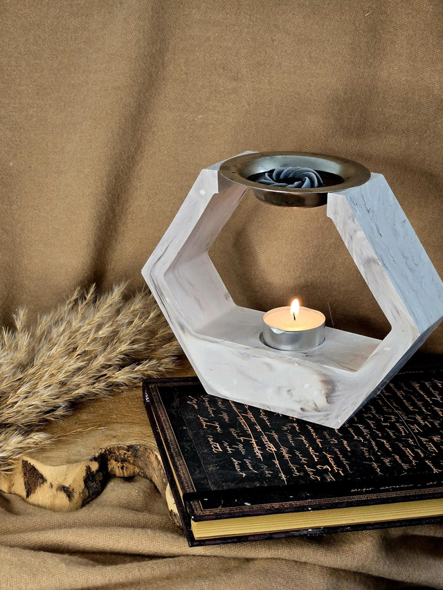 Brûle-parfum Hexagone marbré Taupe