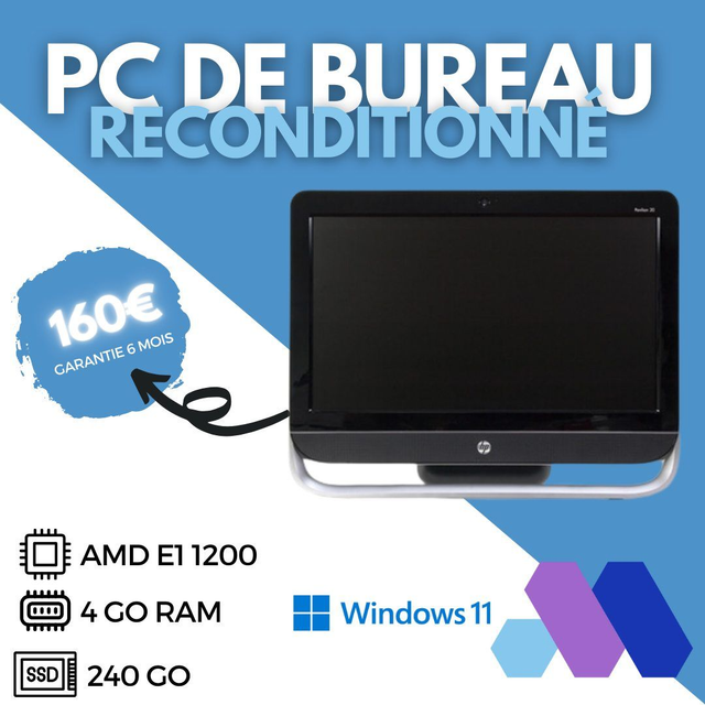 [RECONDITIONNE] - PC TOUT EN UN AMD E1 1200 - 4Go RAM - SSD 240 Go - ECRAN 19"