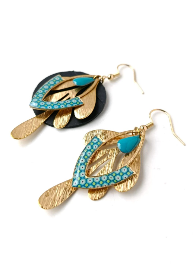 Boucles d'oreilles Asymétriques Upcyclées en Chambre à Air et Papier Recyclés - Végétales