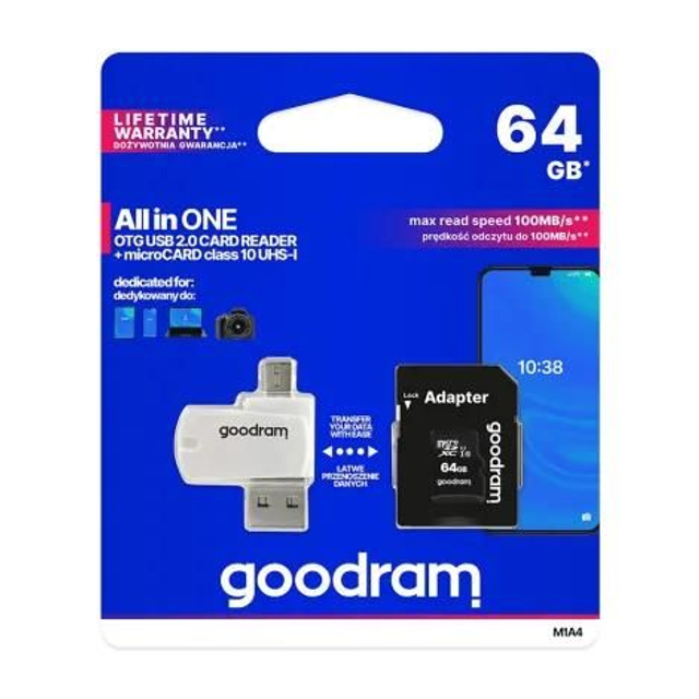 Goodram microSDHC 64GB class 10 UHS-I + adaptateur+ lecteur carte
