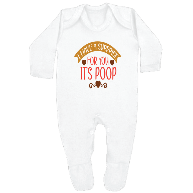 I HAVE A SURPRISE - 0–3 Month Baby Grow – White | Adroit Baby
