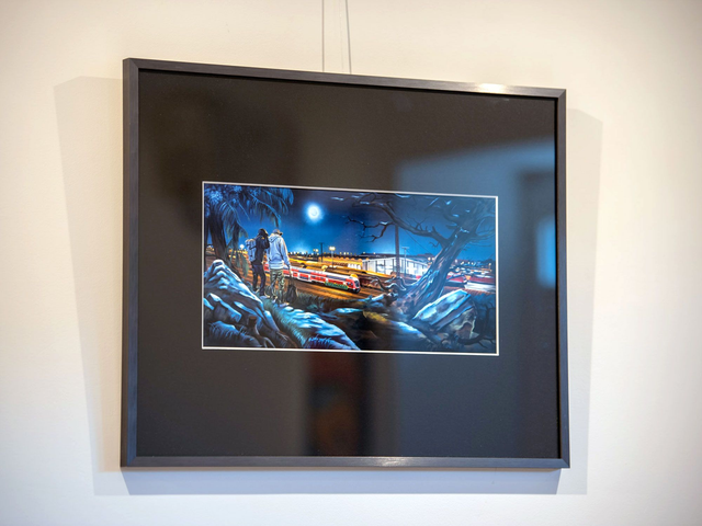 "Zwei Männer in Betrachtung des Mondes" - gerahmter Kunstdruck