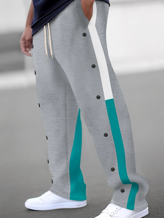 Men's Stylish Color-Block Joggers with Button Detail
