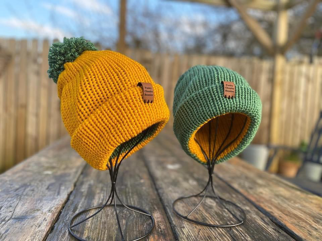 Funky Chunky Beanies - Bobble hat - Golden yellow and green dreams - Handmade in Scotland