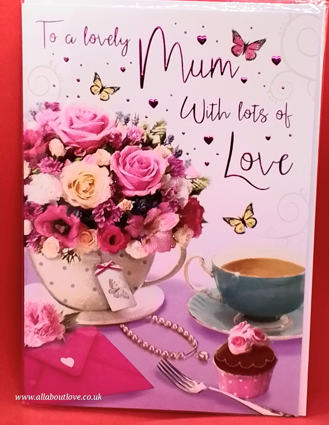 Mum Birthday Card Stunning Design Cup of Roses. 
