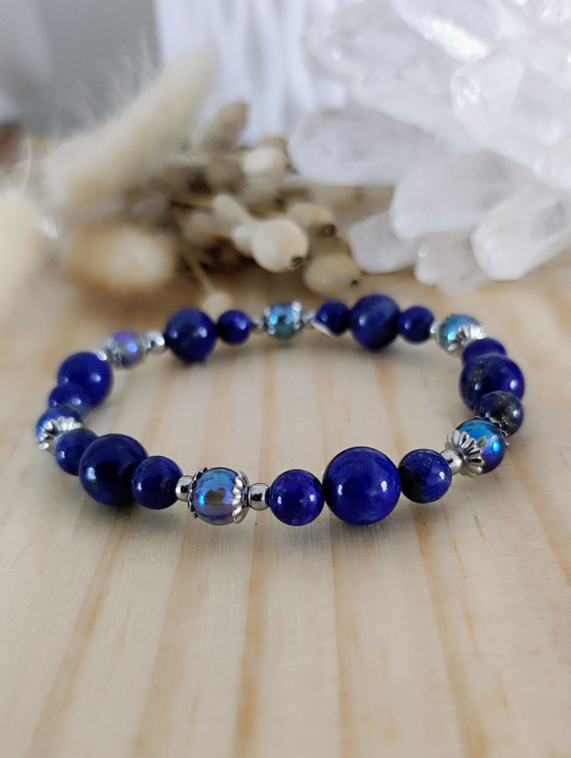 Bracelet "Pierre de Vérité" Lapis lazuli et Aqua aura