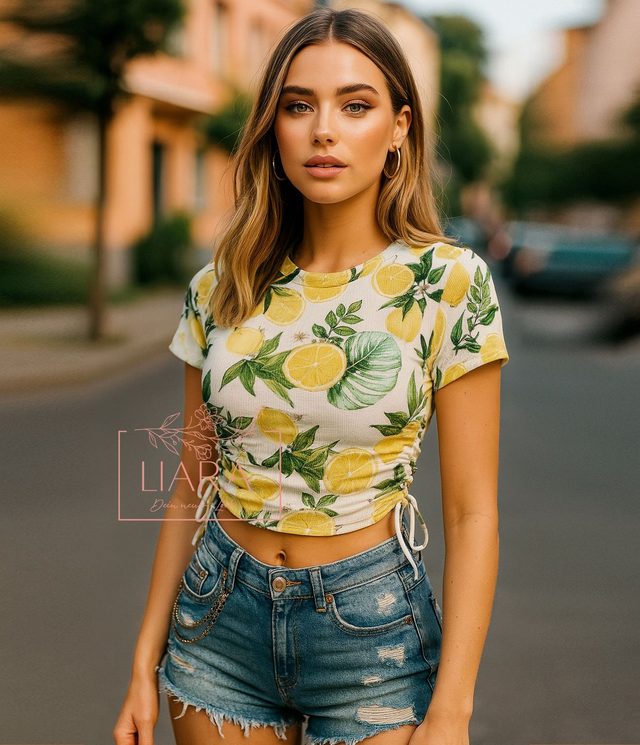 Lemon Shirt Gr S weiß gelb grün