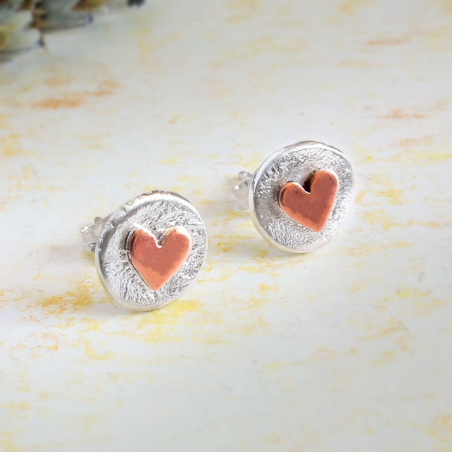 Pendientes de corazón en plata 925 y cobre