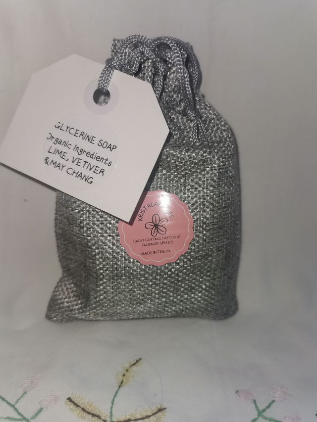 Glycerine Soap (organic ingredients) with organic May Chang,Lime &amp; Vetivert   90g approx 