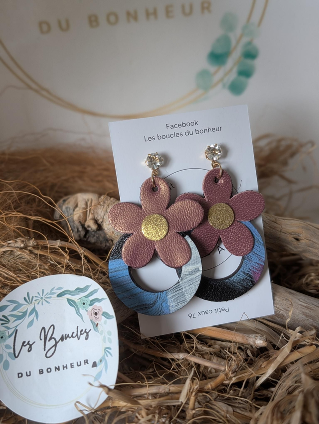 Boucles d'oreilles baby Marguerite rose bleu bm1160