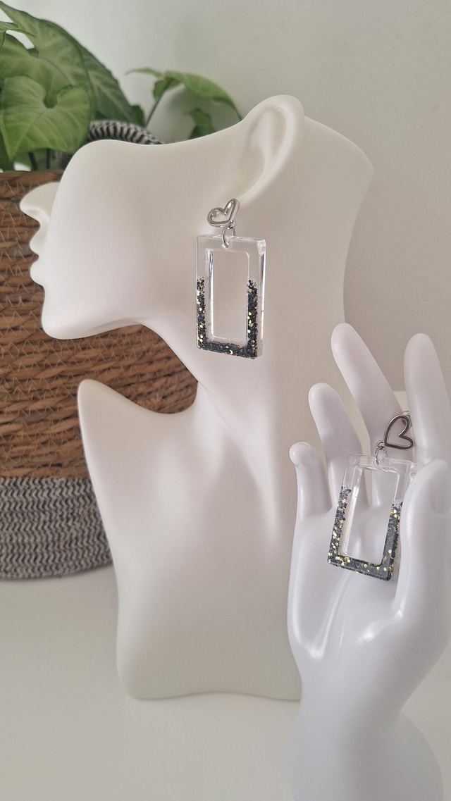 Boucles d&#039;oreilles rectangles dégradé à paillettes 