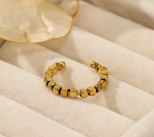 Bague Eclat" dorée en cube en acier inoxydable ajustable 