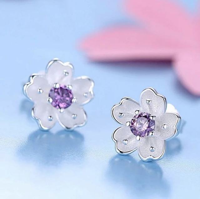 Clous d'oreilles cœur de fleur violète