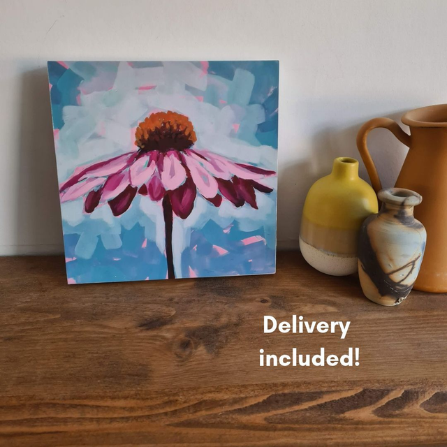 Pink Coneflower quality print on cradled board ready to hang