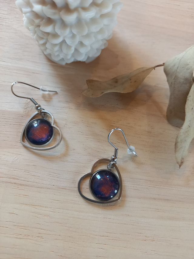 Boucles d&#039;oreilles Cabochon - coeur - bleu / orange
