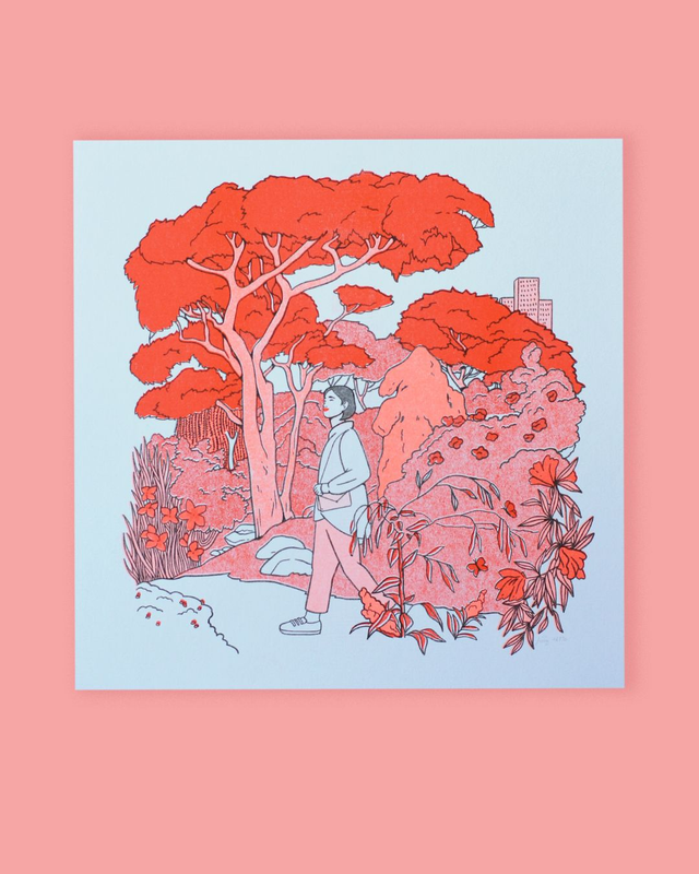 Affiche imprimée en risographie Jardin caché ~30x30cm 