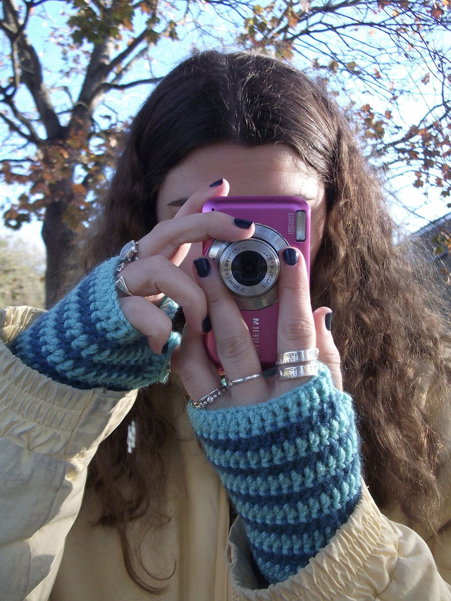 Blue Stripy Fingerless Gloves