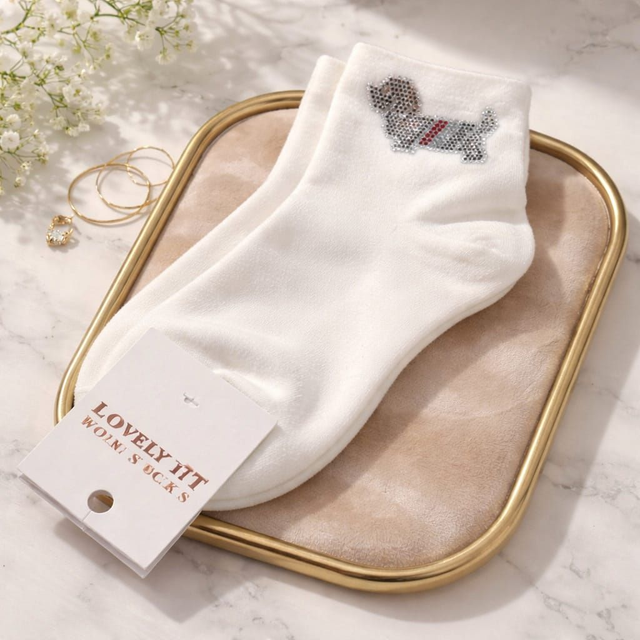 Socken mit Strass (Gr. 36-41/42) onesize - Dackel