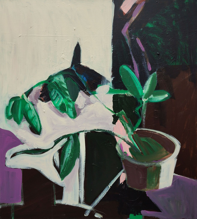 Kwiat w oknie, 100x90 akryl płótno 2021