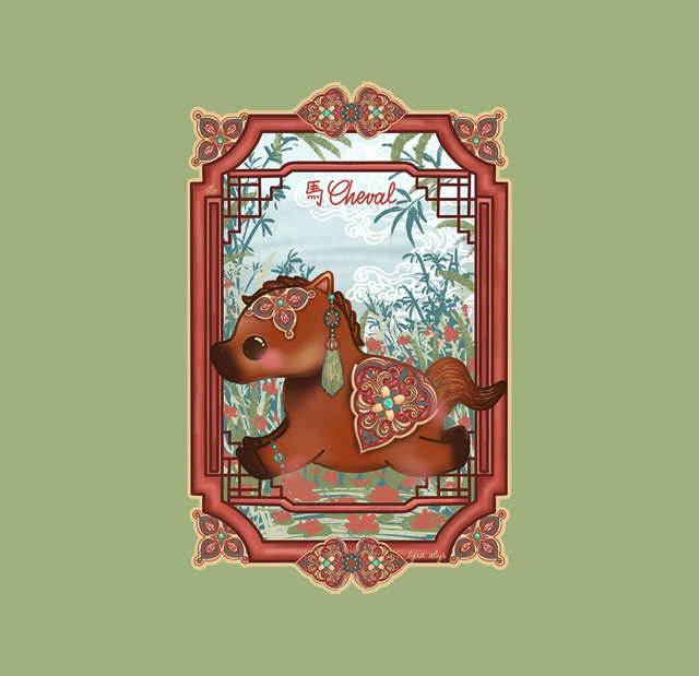 Zodiac chinois - cheval - sticker  
