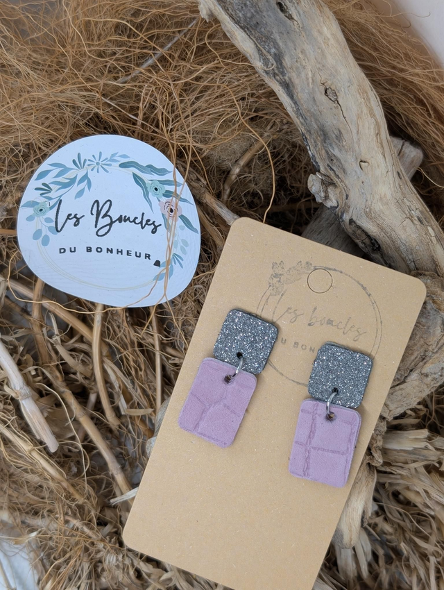 Boucles d'oreilles Anti Gaspi  rose gris paillettes ag030 