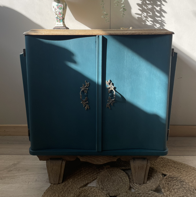 Chevet art déco bleu pétrole 