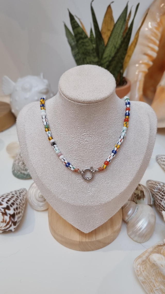 Collier perles de rocaille colorées - 3.8mm - fermoir argenté