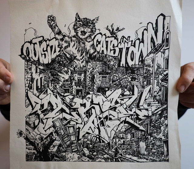 Dessin original - Outsized Cats n Town