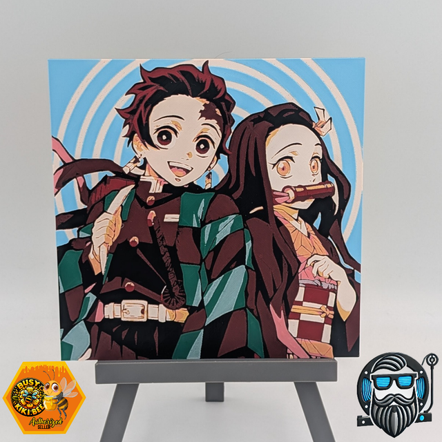 Tableau décoratif 3D Hueforge – Duo animé iconique – Impression 3D PLA 200 x 200 mm