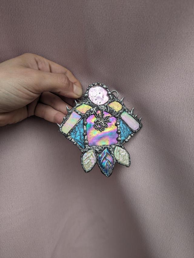 Stained glass fairy door , special decor, witchy, gift decor, suncatcher, window door hanging 