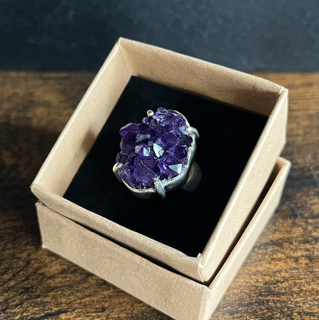 Bague en argent et Améthyste brute - Taille 55