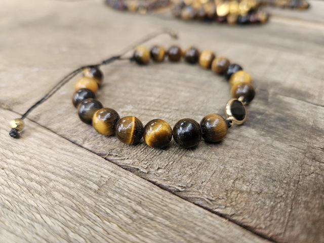 Bracelet femme œil du tigre et intercalaire onyx