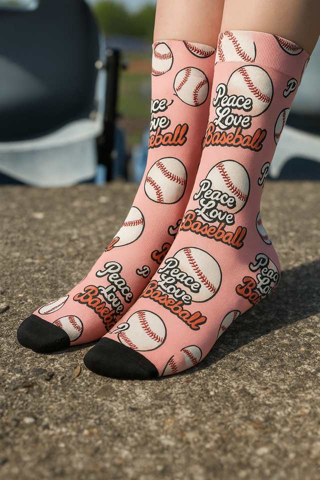 Peace, Love & Baseball – Zachte Sportsokken met Retroprint